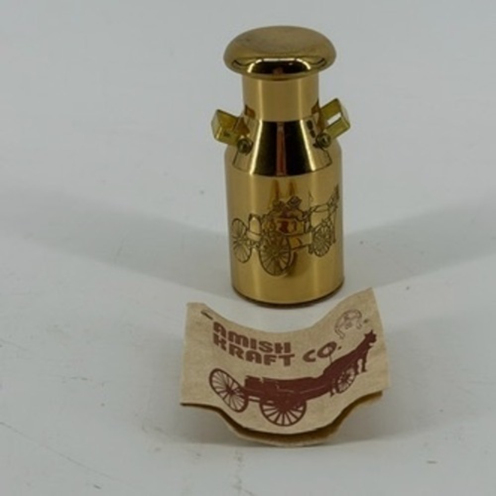 Amish Kraft Co Solid Brass Miniature Milk Can Horse Buggy Etched Gold Tone USA
